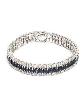 Blue Sapphire & Diamond 14K (18K Custom) White Gold Tennis Bracelet